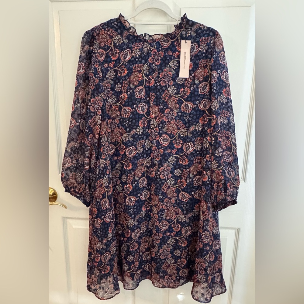 BCBG long sleeve swing dress floral pattern size 12
